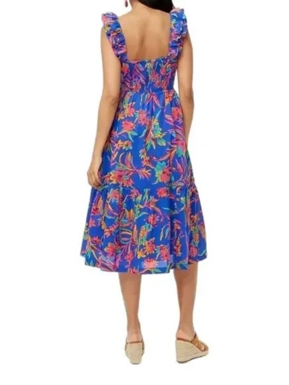 NWT $128 J. Crew Floral Midi Ruffle Dress Blue multi sz 00 - Picture 4 of 9